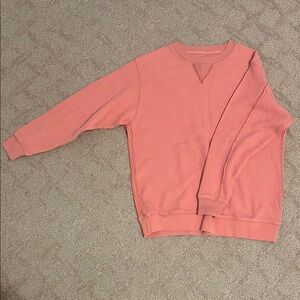 Aerie Pink Waffle Texture Oversized Sweatshirt/ Crewneck